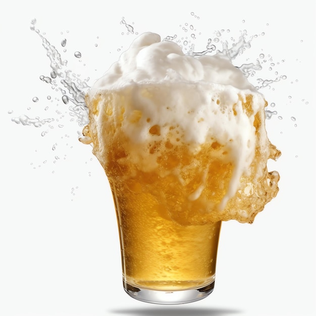 Zdjęcie szklanka zimnego świeżego piwa z czapką z pianki plusk piany ze smacznym amerykańskim piwem dzień piwa