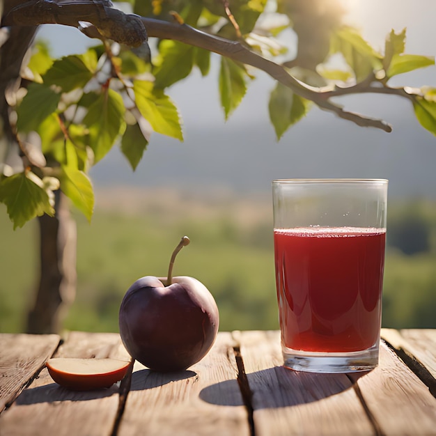 szklankę czerwonego soku obok jabłka i jabłka
