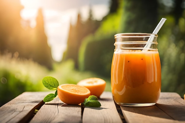 szklankę soku pomarańczowego z słomką na tle
