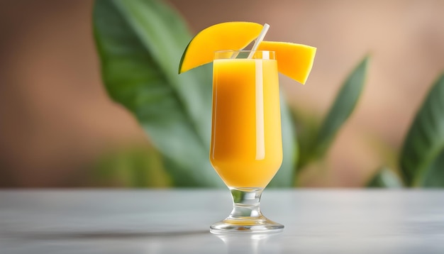 Zdjęcie szklankę soku pomarańczowego z słomką w środku