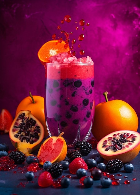 szklankę soku z owocami i garstką jagód
