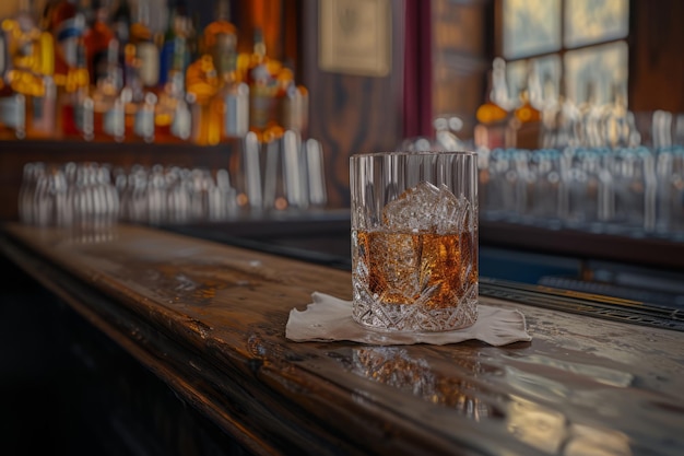 szklankę whisky na barze przed barem