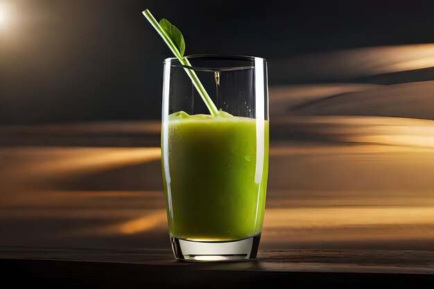 szklankę zielonego soku z słomką w środku i słomą w środku.