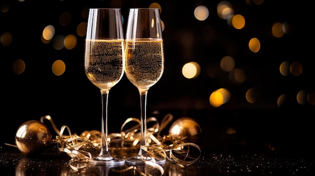 Szklanki szampana i noworoczne przyjęcie.