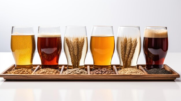 Zdjęcie szklanki z różnymi słodowymi ziarnami pszenicy