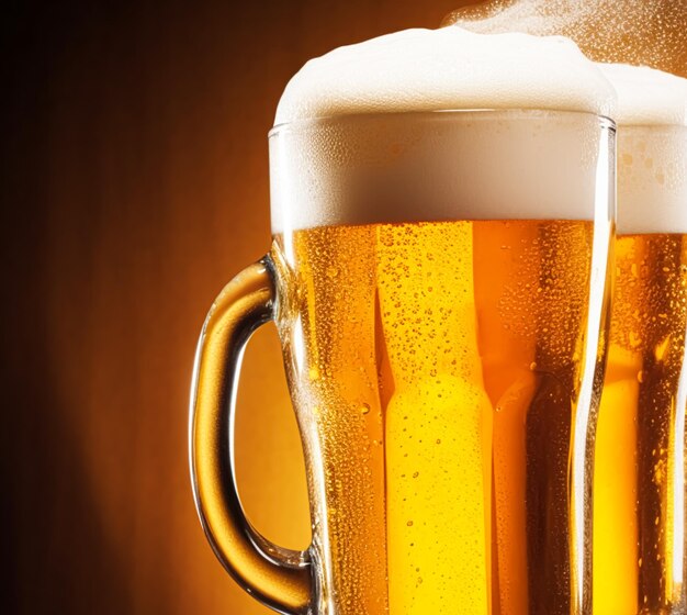 Szklanki zimnego piwa z pianką oryginalnego piwa premium, napój alkoholowy, smak i pomysł na święto