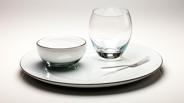 Zdjęcie szklany biały zestaw obiadowy izolowany na białym tle