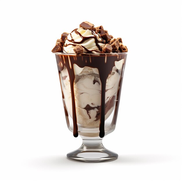 szklany kubek lody czekoladowej z czekoladową glazurą na górze