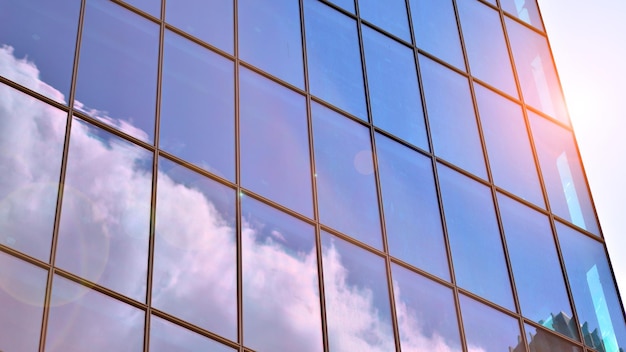 Szklany nowoczesny budynek z tło błękitnego nieba Widok i szczegóły architektury Urban abstract