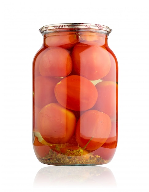 Szklany słoik konserwowanych pomidorów