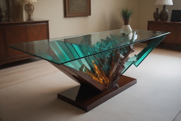 szklany stół w pokoju ai generatywny