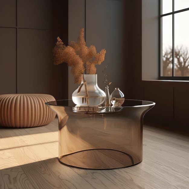 szklany stolik do kawy w minimalistycznym wnętrzu