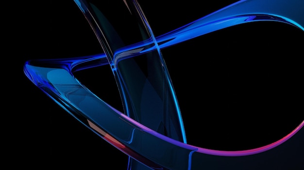 Szkło abstrakcyjne 3D na ciemnym tle Przezroczyste szkło błyszczące Kolorowe szkło krzywej z dyspersji