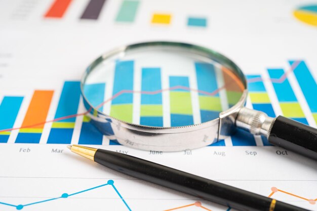 Szkło Powiększające Na Papierze Milimetrowym Rozwój Finansowy Konto Bankowe Statystyki Inwestycje Badania Analityczne Gospodarka Danymi Koncepcja Biznesowa