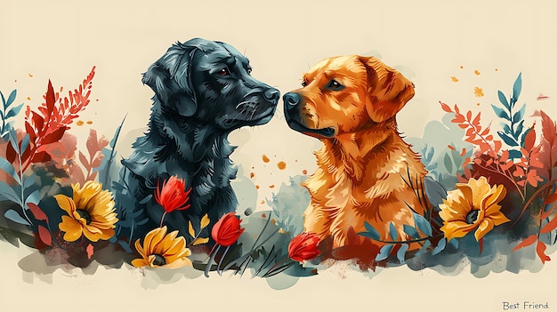 Szkocki Golden Retriever w uroczej ilustracji