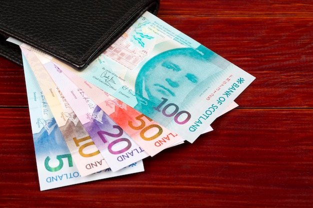 Szkockie pieniądze w czarnym portfelu