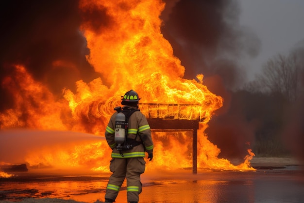 Szkolenie strażaków w pożarze dużym ogniu