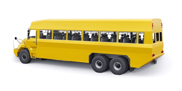 Szkolny żółty autobus do transportu uczniów do szkoły. Ilustracja 3D.