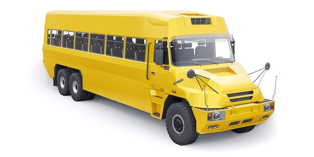 Szkolny żółty autobus do transportu uczniów do szkoły. Ilustracja 3D.