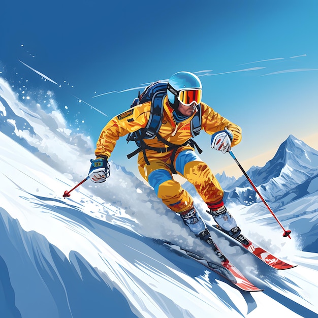 Szlachetny chiński narciarz pokazał pełną wdzięku postawę ślizgową na śnieżnej górze metodą opóźnienia czasowego