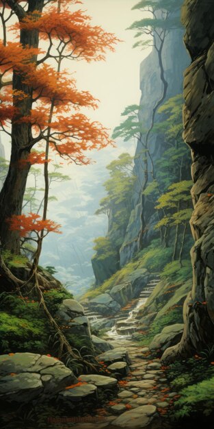 Szlak górski nostalgiczny wodospad w stylu Chie Yoshii