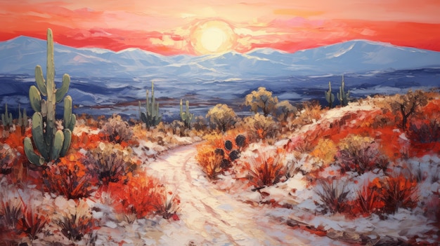 Szlak pustynny Zadziwiający realistyczny obraz impresjonistyczny zimowej scenerii z Meksyku