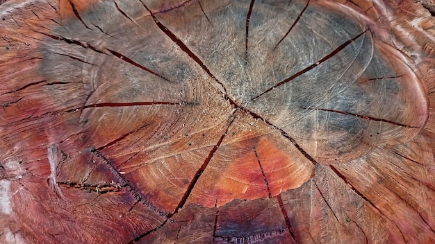 Szorstki naturalny słoj drzewa tekstura tło Krawędzie kory z pęknięciami i słojami drewna