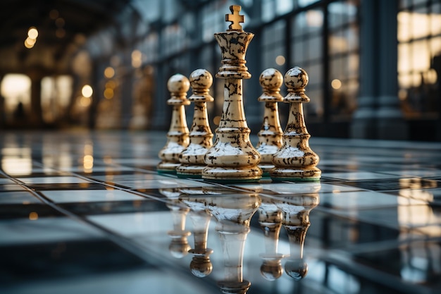 Szóstokątny wzór podłogi luksusowa drużyna szachowa z królem i pionkiem