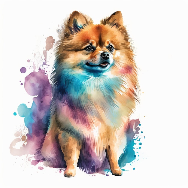 Szpic portret psa akwarela Generative AI