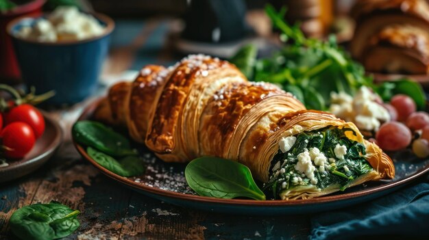 Szpinak i Feta Croissant w kawiarni inspirowanej Morzem Śródziemnym