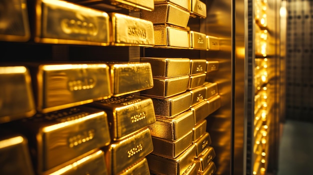 sztabek złota przechowywanych w skarbcu bankowym generowanym przez sztuczną inteligencję