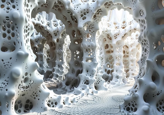 Zdjęcie sztuczna 3d wydrukowana jaskinia z organicznymi formami