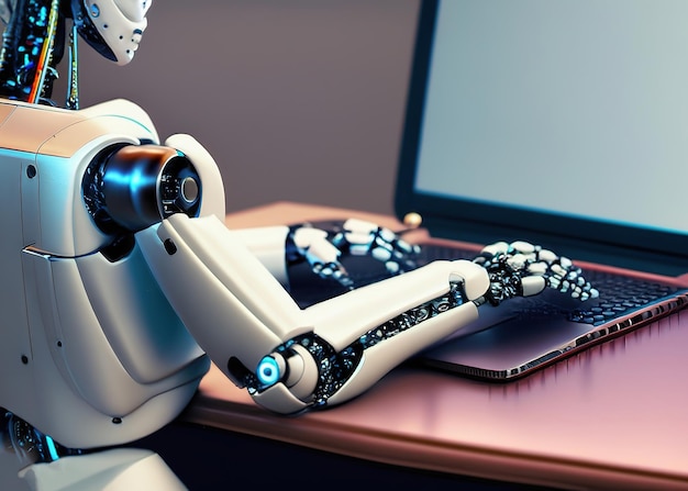 Sztuczna inteligencja działa Robot pisze Symbolizuje odkrycia postępu technologicznego