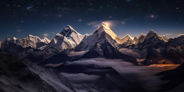Sztuczna inteligencja generowana przez sztuczną inteligencję Everest górski wspaniały krajobraz przygodowy w Nepalu na świeżym powietrzu