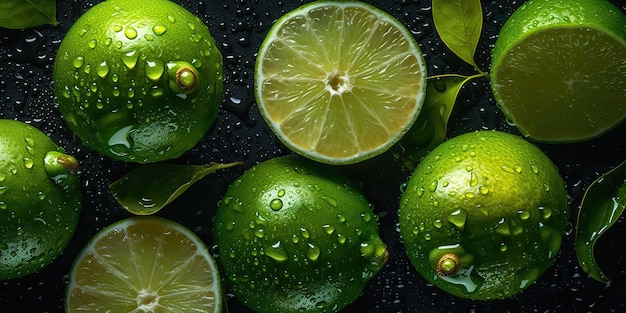 Sztuczna inteligencja generowana przez sztuczną inteligencję Fotografia makro plasterków limonki zielone owoce tropikalne Grafiki