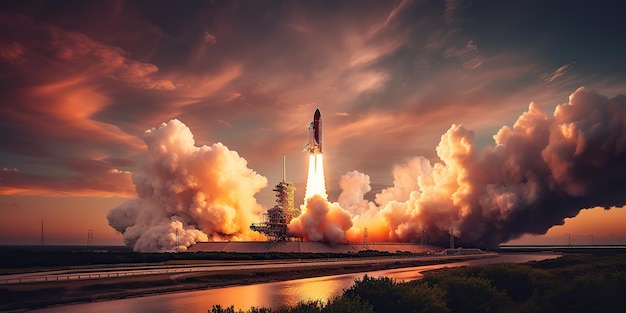 Sztuczna inteligencja generowana Sztuczna inteligencja Fotorealistyczna ilustracja wystrzeliwującego statku rakietowego nasa Przygoda podróż kosmiczna eksploracja klimatu Grafiki