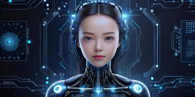 Sztuczna inteligencja kobieta 3D tło