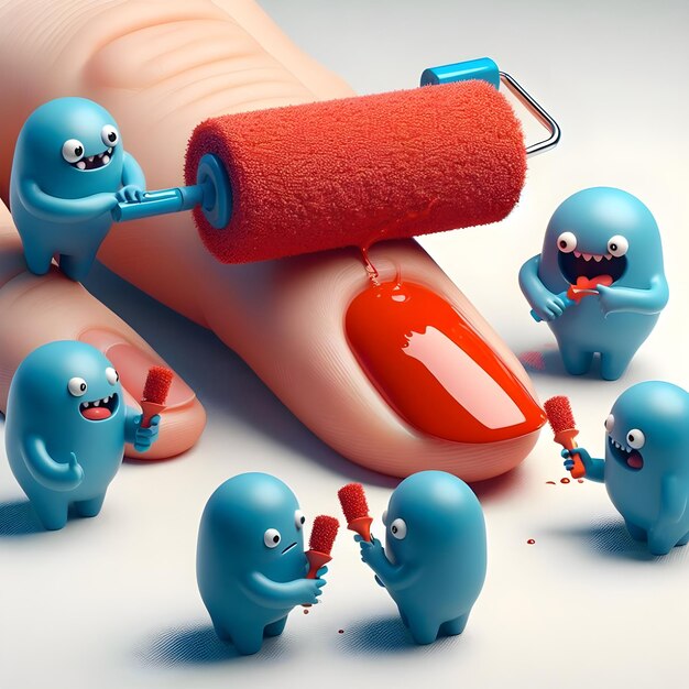 Zdjęcie sztuczna inteligencja małych zabawnych potworów z kreskówek w niebieskich garniturach polerujących paznokcie w stylu pixar