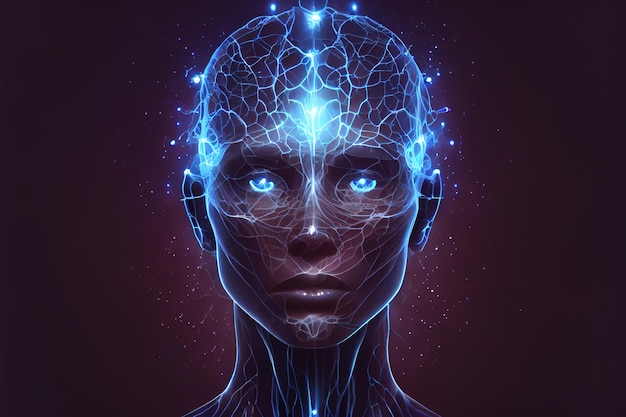 Sztuczna inteligencja pozaziemska inteligencja kosmita humanoidalna ilustracja 3d Generative AI