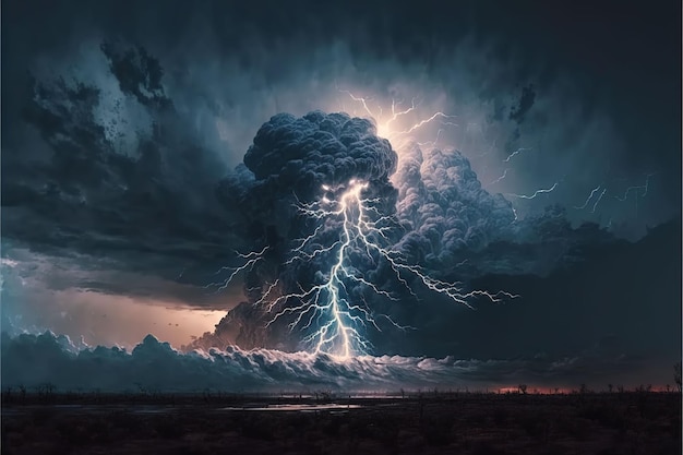 Sztuczna inteligencja wygenerowała ilustrację hipnotyzującej burzy i błyskawic na niebie