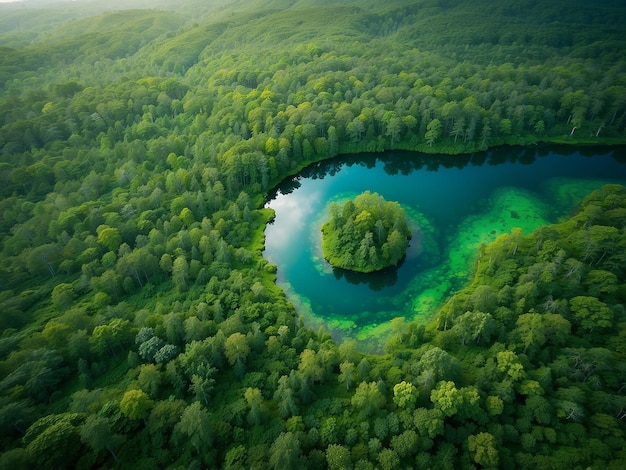 Zdjęcie sztuczna inteligencja wygenerowała zdjęcie wspaniałego widoku niebieskiego jeziora pośrodku dżungli