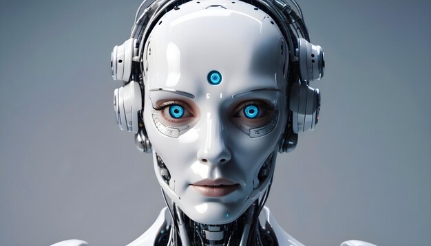sztuczna kobieta z niebieskimi oczami zbliżyć koncepcję sztucznej inteligencji