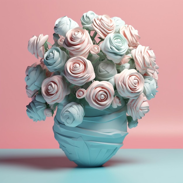 Zdjęcie sztuczne róże kwiaty ułożone w ceramiczne wazony obrazy ai stworzona sztuka