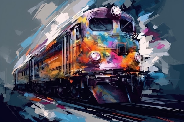 Sztuka abstrakcyjna Dynamiczne szyny Żywy obraz przedstawiający kolorowy nowoczesny pociąg