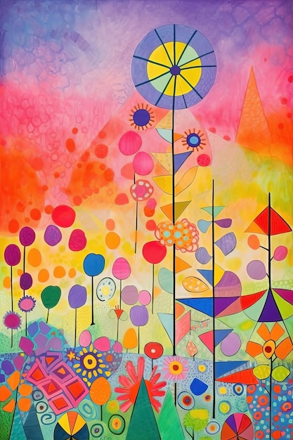 Sztuka abstrakcyjna kwiaty krajobraz kolorowe tło Ai generowane