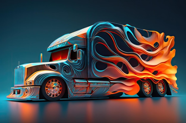 Sztuka abstrakcyjna w furgonetce w kolorze ognia z gorącym kołem
