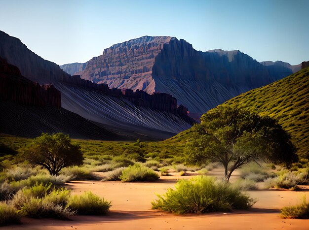 Zdjęcie sztuka inspirowana pustynią i dżunglą z akwarelą z duotonową paletą kolorów generative ai generated