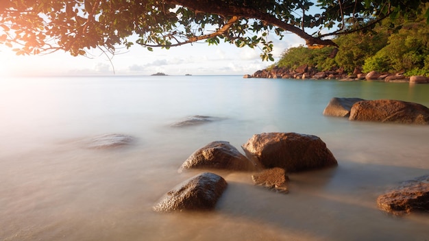 Sztuka Piękny Zachód Słońca Nad Tropikalną Plażą