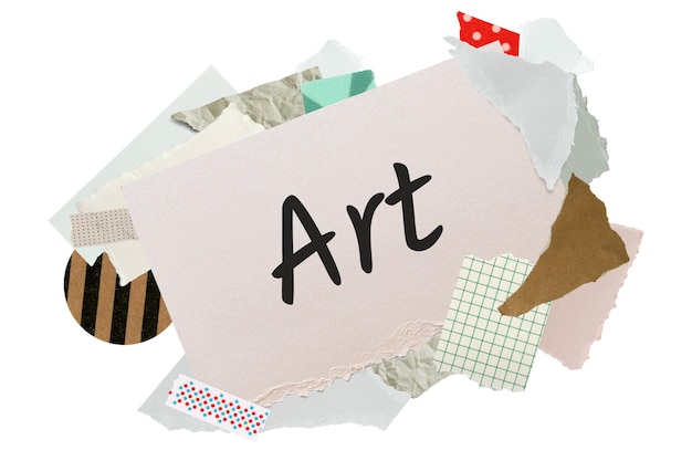 Sztuka png naklejka słowna estetyczna papierowa kolaż typografia przezroczyste tło