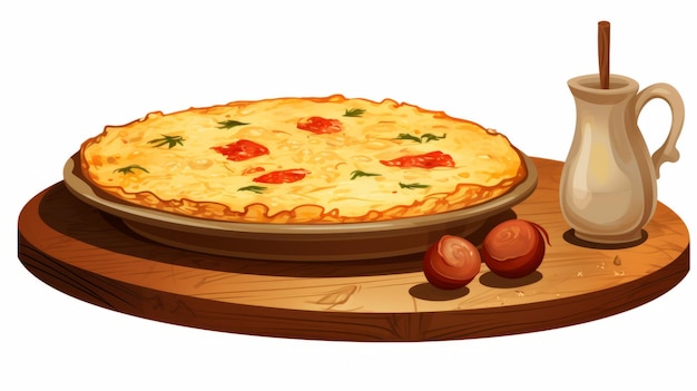 Sztuka Quiche Uhd Ilustracja jaj na drewnianej płytce